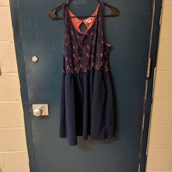 Navy and coral lace front tank top dress - Picture 1 of 2